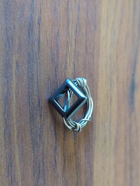 Wire Wrapped Square Bead Ring in Black and Silver Tones